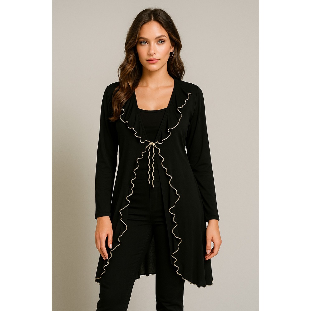 Laura Hlavac Duster Cardigan Womens L Black Lettce Ruffle Whimsigoth Steampunk